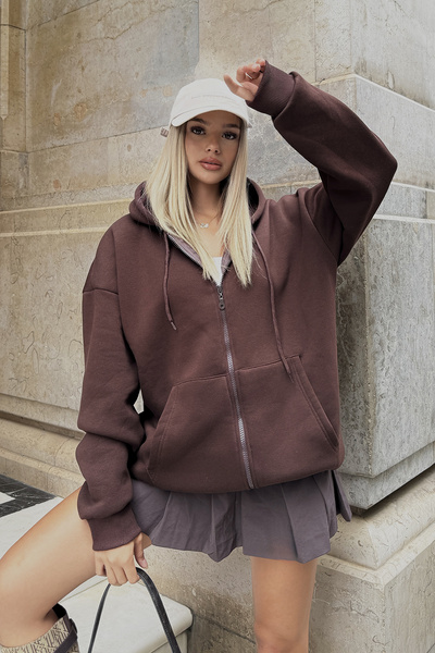 la & vetta Кафява суитшърт с качулка и цип