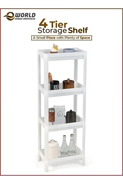 Eworld رفوف تخزين حمام بأربع طبقات، رف أدوات قابل للفصل باللون الأبيض مع فتحا...