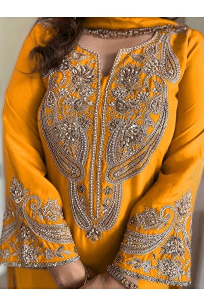 MYSMAR Yellow Chinnon Silk Salwar Kameez & Dupatta - HRT1972 | Yellow