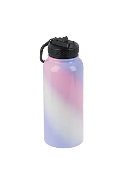 SHOPIENS Stainless Steel Thermos, Gradient Pink-Lilac, 1L with Straw