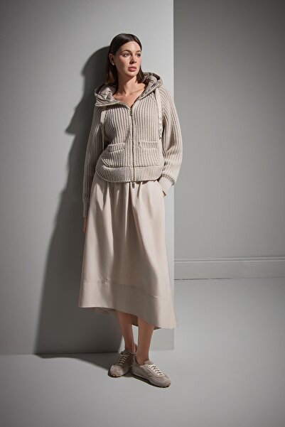 JOIN US Beli Büzgülü Maxi Bej Kumaş Etek