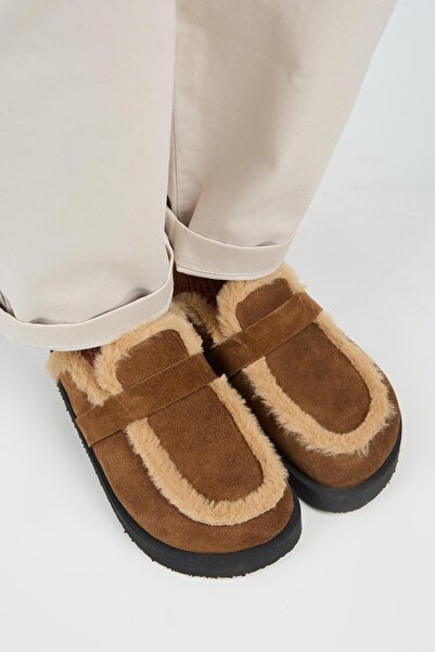 Manijero (Ecemi Platform) Women's Genuine Leather Fur Loafer Platform Tan Slippers