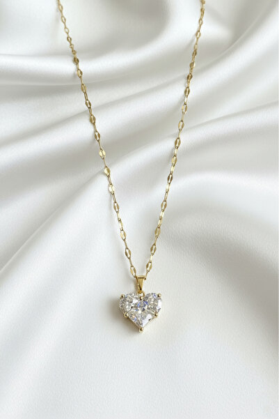 özgül takı ve tasarım Stainless Steel Gold Color Zircon Stone Heart Necklace