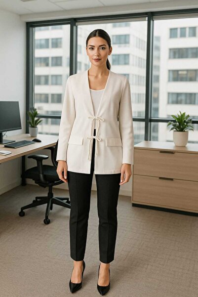 ŞIK VE MUTLU Blazer Ceket Bağlamalı Viskon Kumaş