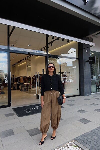 Özge Özgenç Beli Bağcıklı Kırışık Kumaş Şalvar Pantolon