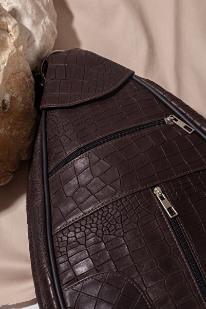 fubileather Сумка-рюкзак з натуральної шкіри з крокодилячим принтом, сумка через плече