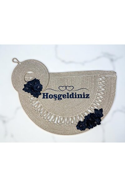 FİY TASARIM SİYAH ÇİÇEKLİ KAPI ÖNÜ PASPASI