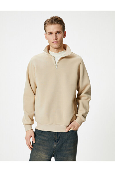 Koton Φούτερ με μισό φερμουάρ Basic ψηλός λαιμός με μακρυμάνικο μανίκι επένδυση fleece