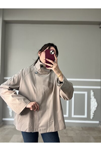 MEKA Taş Rengi Minimal Kısa Trençkot