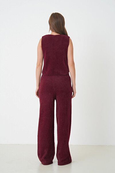 minaaise Women's Burgundy Plush Fabric Knitwear Pantalon 5245
