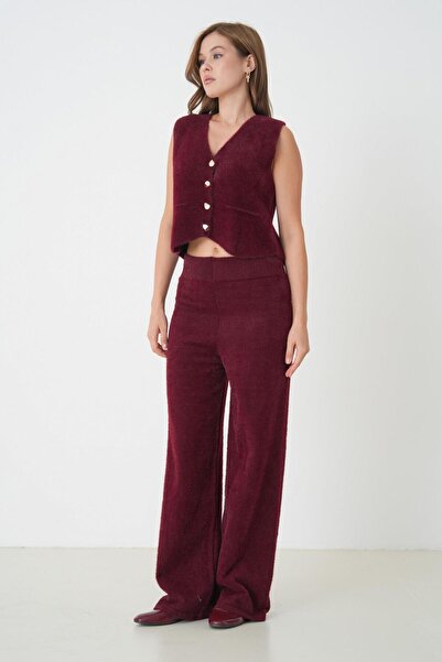 minaaise Women's Burgundy Plush Fabric Knitwear Pantalon 5245