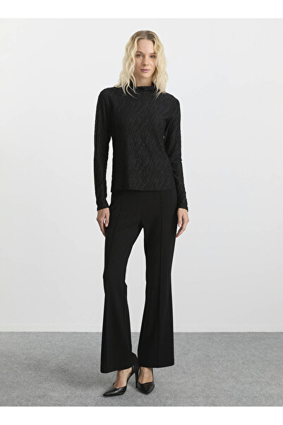 Selen Balıkçı Yaka Baskılı Siyah Kadın Bluz 25KSL8210