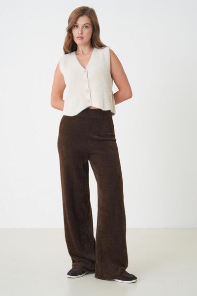 minaaise Women's Brown Plush Fabric Knitwear Pantalon 5245