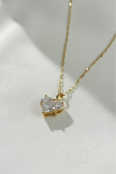 özgül takı ve tasarım Stainless Steel Gold Color Zircon Stone Heart Necklace