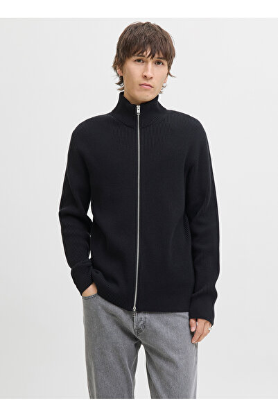 Jack & Jones High Collar A-Form Fit Black Men's Sweater 12279409_Jjeperfect Knit Zip Cardig