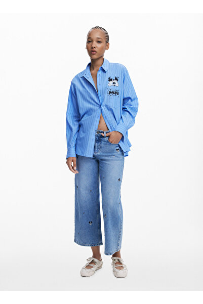 Desigual Standart Gömlek Yaka Baskılı Mavi Kadın Gömlek 25WWCW19