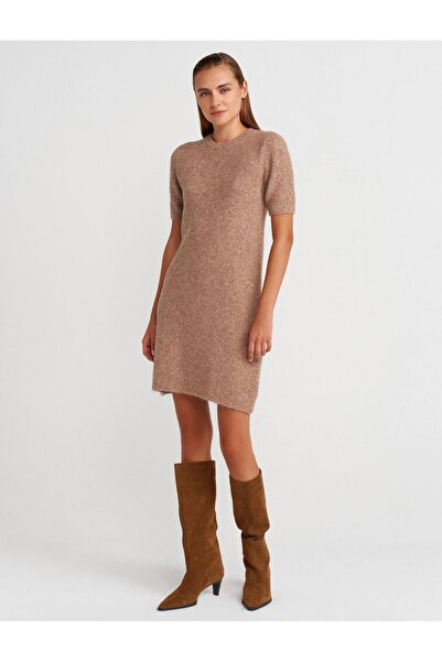 Entrendy Kadın Mini Kısa Kol Şardonlu Triko Elbise