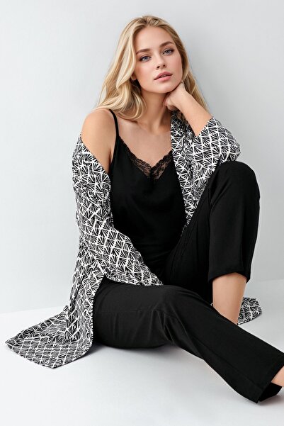 Pierre Cardin Kadın Giyim Modal 3 Parça Kutulu Sabahlık & Pijama Takımı OL.PC.907.1.001