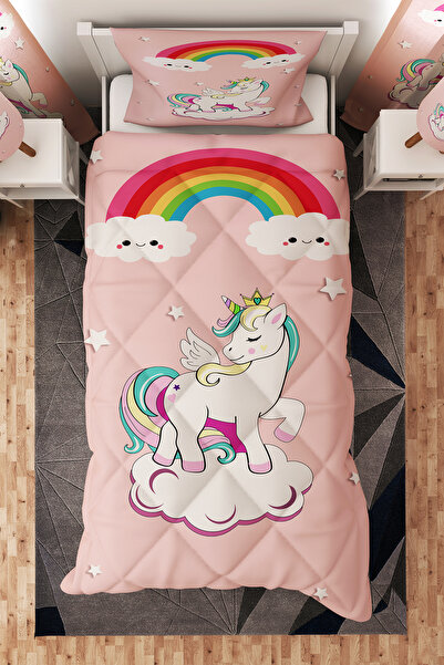 BelezaHome Pony Pembe Unicorn Desenli Tek Kişilik Çocuk Yorganı Uyku Seti
