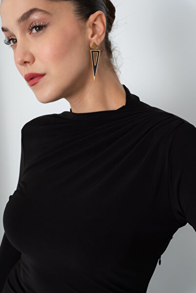 Lafaba Women's Black Long Sleeve Draped Long Dress