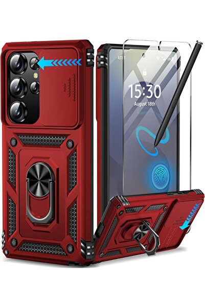 Kipgsm Samsung Galaxy S25 Ultra Uyumlu Ekran Koruyucu Kılıf Sürgülü Yüzüklü S...