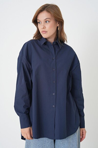 minaaise قميص تونيك نسائي كبير الحجم مصنوع من القطن بنسبة 100% باللون الأزرق ...