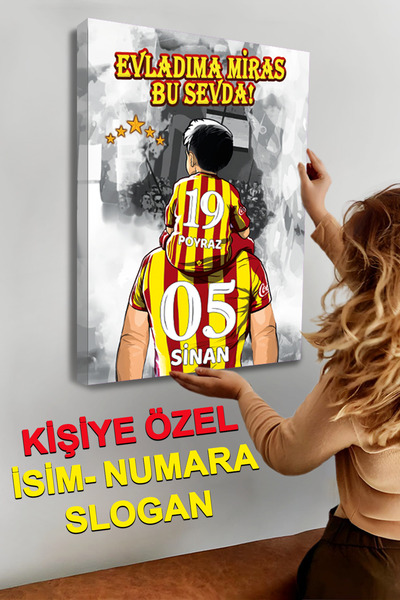 Sophanos Sarı Kırmızı Taraftar Baba-Oğul Kişiye Özel Kanvas Tablo Artistik Si...