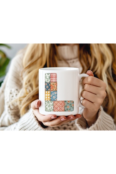 Beramussa Letter L Colorful Patchwork Design Mug - Bohemian Patchwork Pattern...