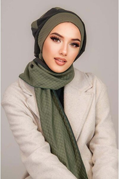 Aişe tesettür Khaki Black Quilted Hijab Beret