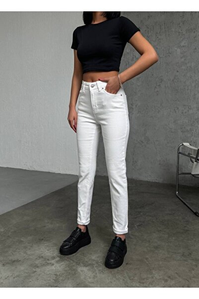 MAKRAS EXCLUSIVE A130396 Mom Jean Τζιν ψηλόμεσο τζιν παντελόνι με στενό πόδι