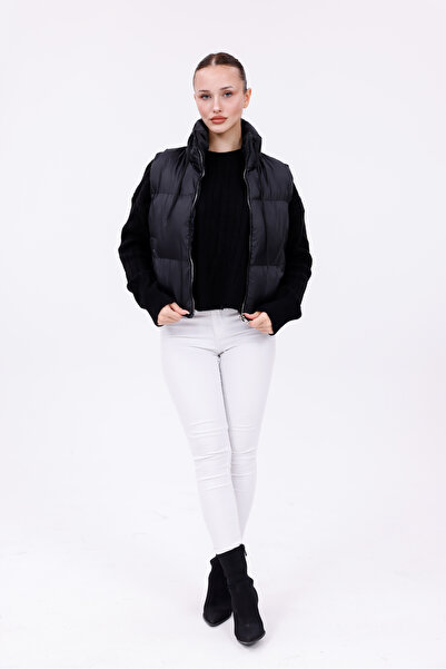 PENGORA Black Women's Vest Winter Padded Lace-Up