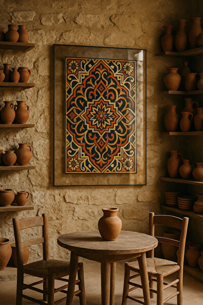 Avelon Çerçevesiz Etnik Desenli Cam Tablo – Anadolu Motifli Rustik Duvar Dekoru