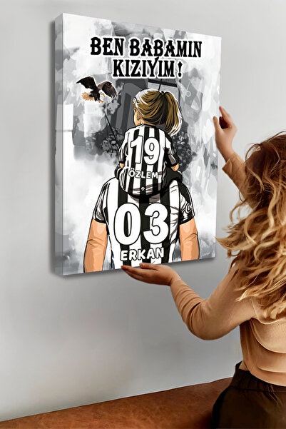 Sophanos Siyah Beyaz Taraftar Baba-Kız Kişiye Özel Kanvas Tablo At Kuyruğu Ka...