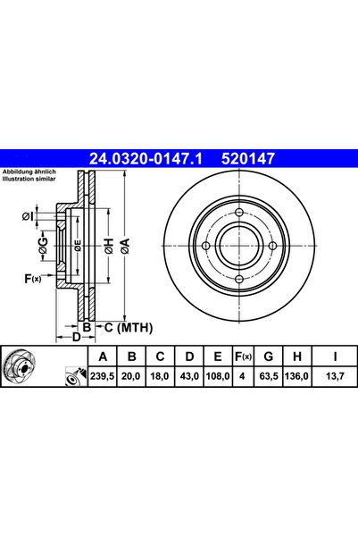 Ate Спирачен диск Ford Escrt 5/Escrt 6/Fiesta 3