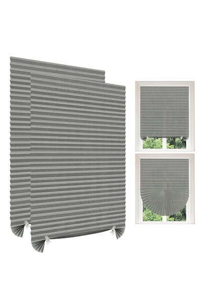LUXER Set of 2 Self-Adhesive Pleated Blinds, Adjustable, Installation Without Drilling, Gray, Dimensions 90x180 cm,