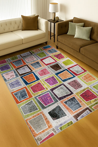 Rugs Modern Halı MOSSO Πολύχρωμα Πλακίδια Patchwork με Σχέδιο, Υφαντή Βάση, Μ...