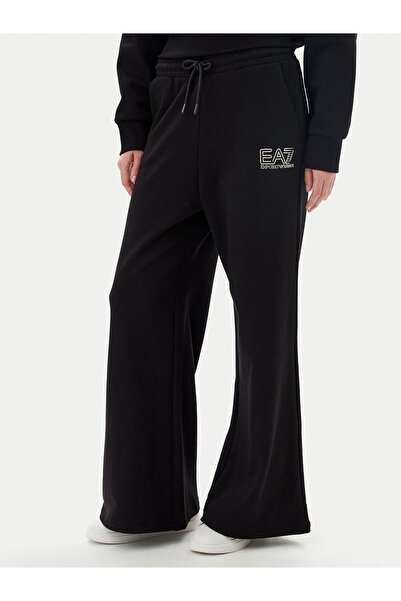 EA7 Kadın Siyah Eşofman Altı Gold Logolu Geniş Paça 7W000106AF12473 TROUSER