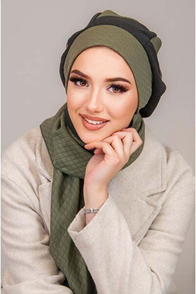 Aişe tesettür Khaki Black Quilted Hijab Beret