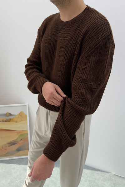 Redline Dray Oversize Knitwear Long Sleeve Sweater Brown