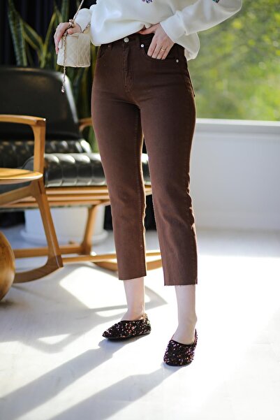 MAKRAS EXCLUSIVE A127338 Άνετο και κομψό παντελόνι με ψηλόμεσο τζιν με στενό πόδι