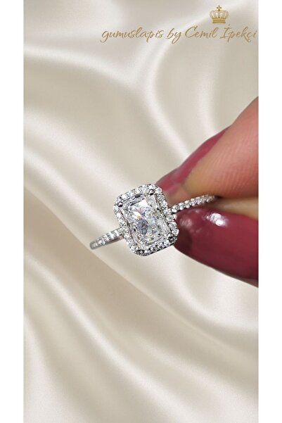 lpsankara Mozanite Taşlı Dikdörtgen Motif Gümüş Tektaş Yüzük