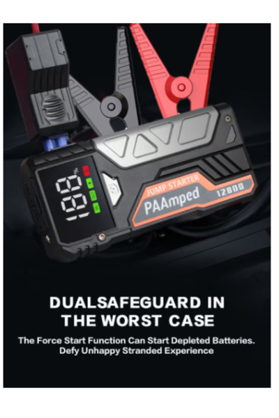 paamped شاحن بطارية سيارة محمول 12800 مللي أمبير – بنك طاقة للطوارئ 12 فولت مع مصباح LED