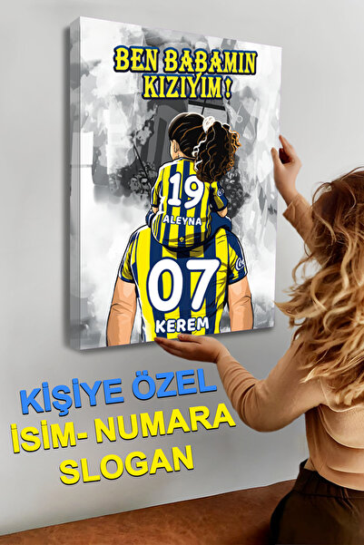 Sophanos Sarı Lacivert Taraftar Baba-Kız Kişiye Özel Kanvas Tablo Kıvırcık Si...