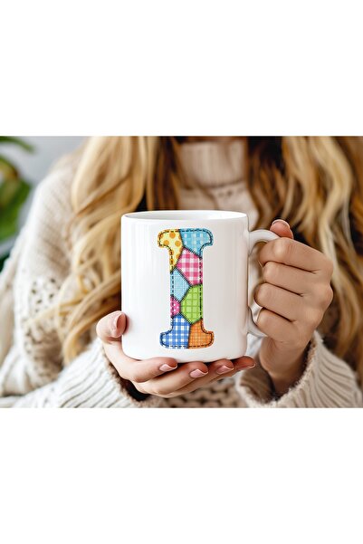 Beramussa Letter I Colorful Patchwork Design Mug - Bohemian Patchwork Pattern...