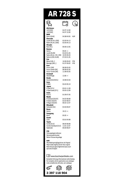 Bosch Lamela Stergator Fata Alfa Romeo 145/146 Bmw 3