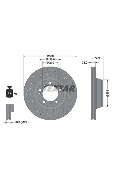 TEXTAR Спирачен диск за Porsche 911