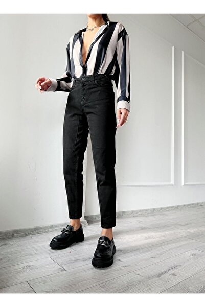 JAXEN بنطلون جينز NS-88727 أسود عالي الخصر قماش قابل للتمدد موم جينز ضيق الساق