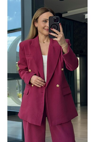 FEMİAS Double Breasted Blazer Fuchsia Jacket