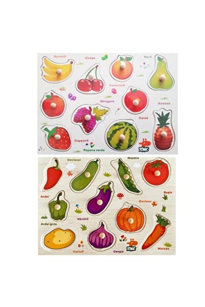 OEM Set 2 puzzle incastru din lemn in limba romana cu fructe si legume pentru copii. 3+