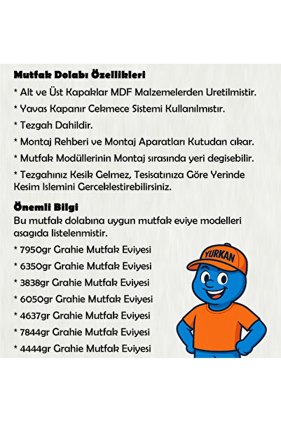 Yurkan 280 cm Mutfak Dolabı MDF Kapak Tezgah Dahil YRKN280 98
